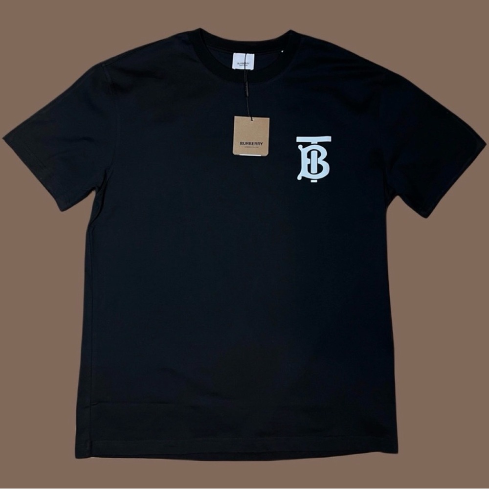 Burberry Black Short Sleeve Tee with White TB Logo